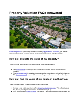 Property Valuation FAQs Answered