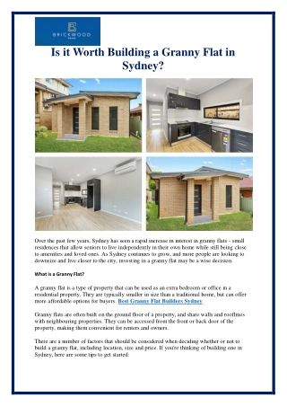 Best Granny Flat Builders Sydney