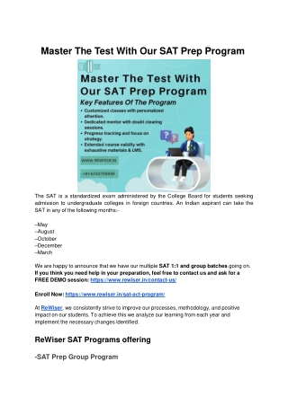 Master The Test With Our SAT Prep Program