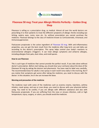 Flixonase 50 mcg Treat your Allergic Rhinitis Perfectly - Golden Drug Shop