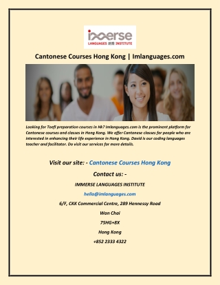 Cantonese Courses Hong Kong  Imlanguages com