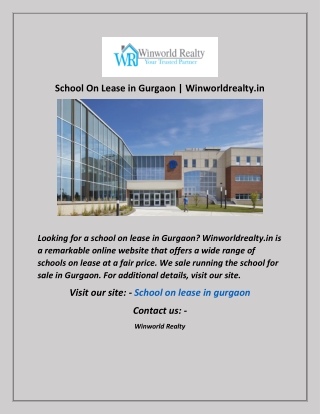 School On Lease In Gurgaon  Winworldrealty in