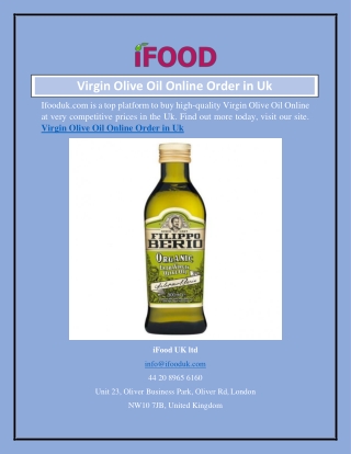 Virgin Olive Oil Online Order in Uk  Ifooduk