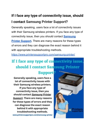 If I face any type of connectivity issue, should I contact Samsung Printer Support
