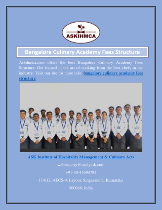 Bangalore Culinary Academy Fees Structure  Askihmca