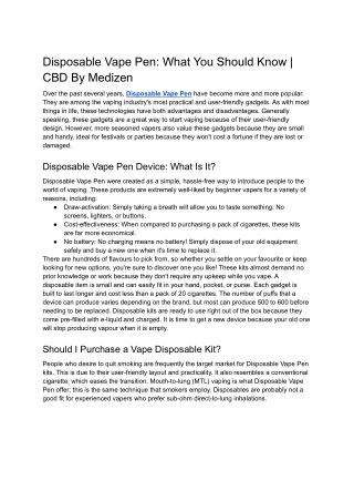 Disposable Vape Pen: What You Should Know | CBD By Medizen