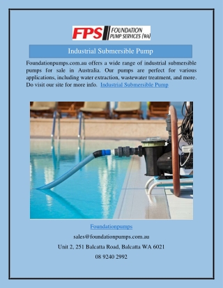 Industrial Submersible Pump  Foundationpumps.com.au