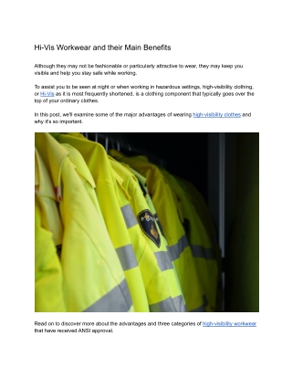 Hi-Vis Workwear and their Main Benefits