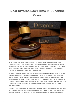 Best Divorce Law Firms in Sunshine Coast