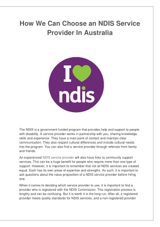 How We Can Choose an NDIS Service Provider In Australia