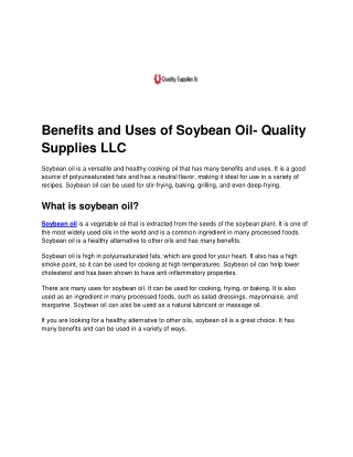 Benefits and Uses of Soybean Oil