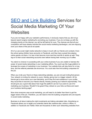 SEO and Link Building Services for Social Media Marketing Of Your Websites