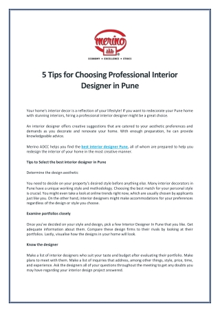 5 Tips for Choosing Professional Interior Designer in Pune