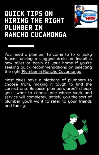 Quick Tips on Hiring the Right Plumber in Rancho Cucamonga