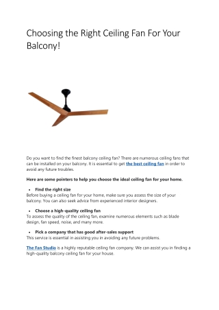 Choosing the Right Ceiling Fan For Your Balcony