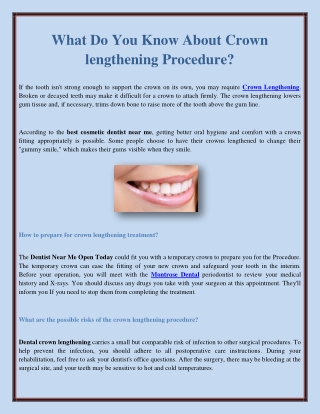 What Do You Know About Crown lengthening Procedure?