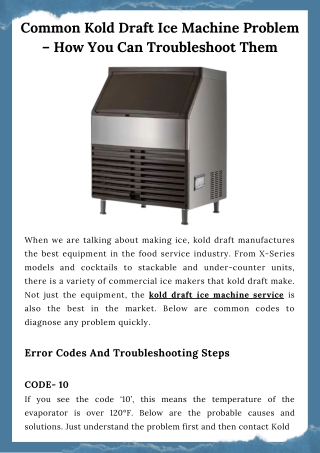 Common Kold Draft Ice Machine Problem – How You Can Troubleshoot Them