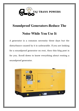 Sound Proof Generator on Rent In Mumbai Call-9870276640