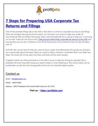 Profitjets 7 Steps for Preparing USA Corporate Tax Returns and Filings
