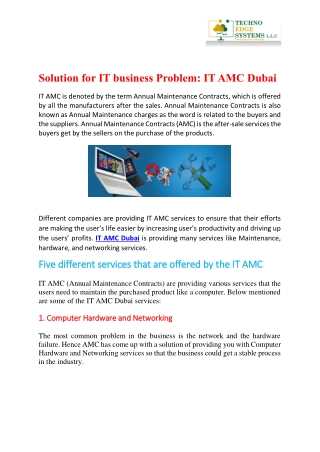 Solution for IT business Problem- IT AMC Dubai