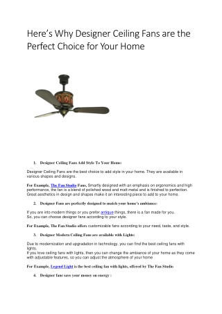 Here’s Why Designer Ceiling Fans are the Perfect Choice for Your Home