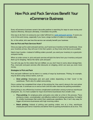 How Pick and Pack Services Benefit Your eCommerce Business