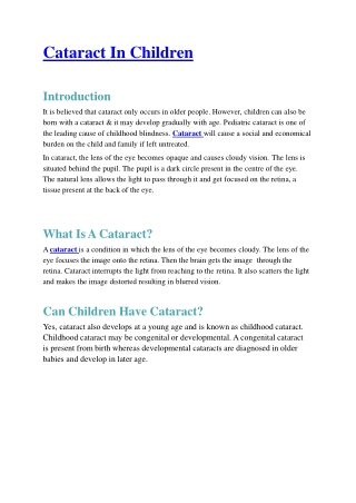 Cataract In Children