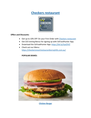 Up to 10% Offer - Order Now at Checkers Restaurant Sydney