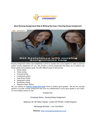 Best Nursing Assignment Help & Writing Services _ Nursing Essay Assignment