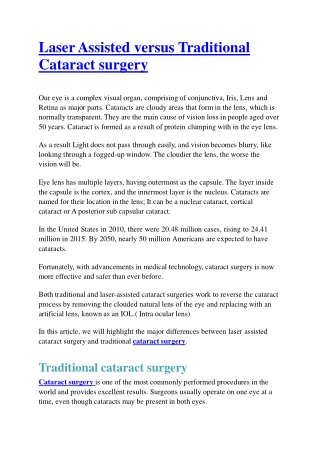 Laser Assisted versus Traditional Cataract surgery