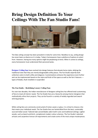Bring Design Definition To Your Ceilings With The Fan Studio Fans