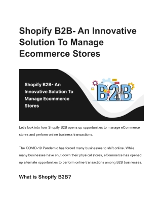 Shopify B2B- An Innovative Solution To Manage Ecommerce Stores