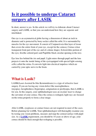 Is it possible to undergo Cataract surgery after LASIK