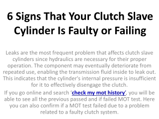 6 Signs That Your Clutch Slave Cylinder Is Faulty or Failing