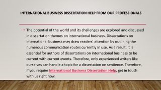 International Business Dissertation Help from our professionals