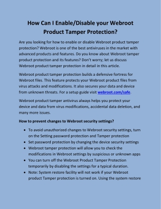 How Can I Enable Disable your Webroot Product Tamper Protection?