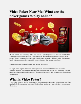 Video Poker Near Me: What are the poker games to play online?
