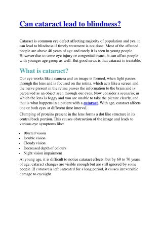 Can cataract lead to blindness?