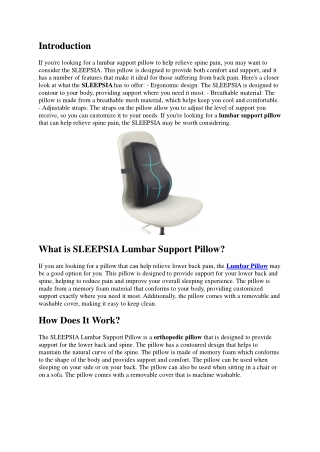 Buy SLEEPSIA Lumbar Support Pillow for Spine Pain Relief