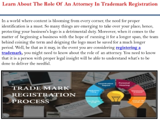 Learn About The Role Of An Attorney In Trademark Registration
