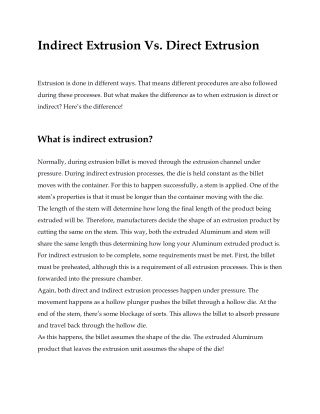 Indirect Vs Direct Extrusion-FONNOV ALUMINIUM