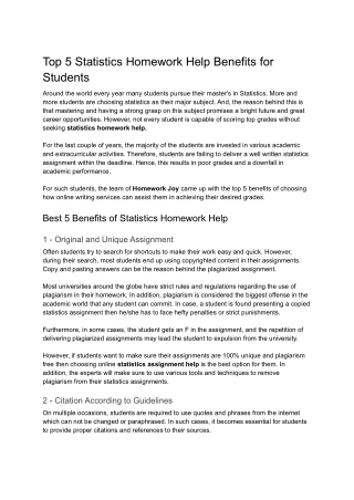 Top 5 Statistics Homework Help Benefits for Students