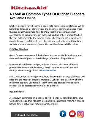 A Look At Common Types Of Kitchen Blenders Available Online