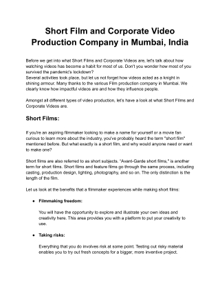 Short Film and Corporate Video Production Company in Mumbai, India