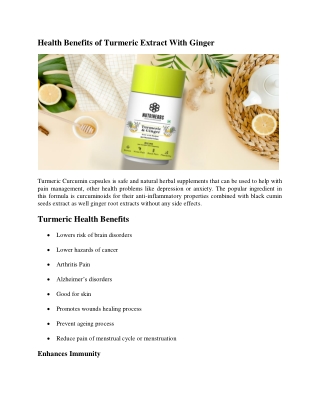 Health Benefits of Turmeric Extract With Ginger