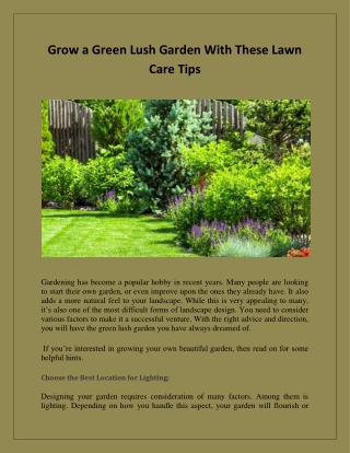 Grow a Green Lush Garden With These Lawn Care Tips