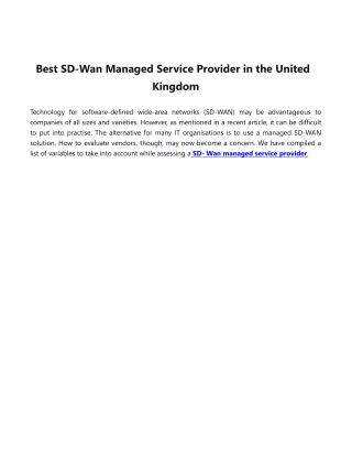 Best SD-Wan Managed Service Provider of United Kingdom