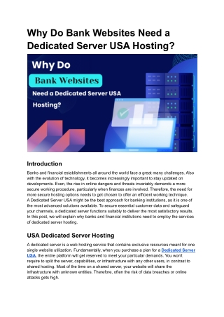 Why Do Bank Websites Need a Dedicated Server USA Hosting_