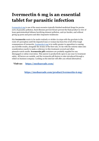 Ivermectin 6 mg is an essential tablet for parasitic infection