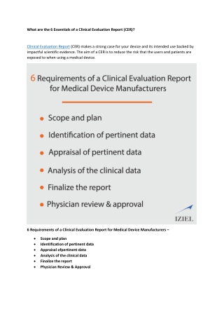 What are the 6 Essentials of a Clinical Evaluation Report (CER)